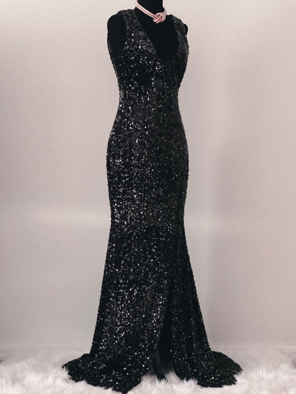 BADGLEY MISCHKA Velvet Sequin Slit Gown - Picture 3 of 12